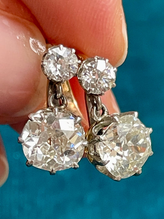 Antique French Dormeuse Diamond 18k Gold Earrings