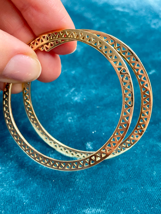 Lattice Design 18k Gold Hoop Earrings