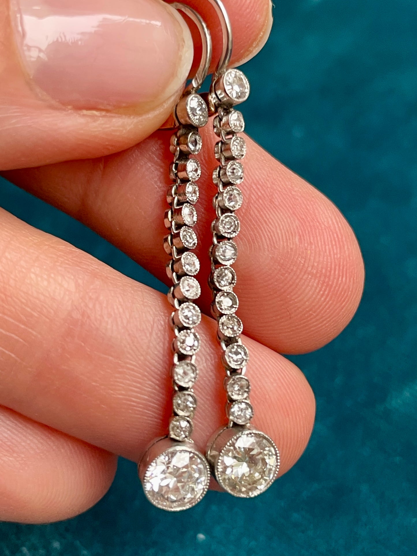 Art Deco French Dormeuse Diamond 18k Gold Earrings