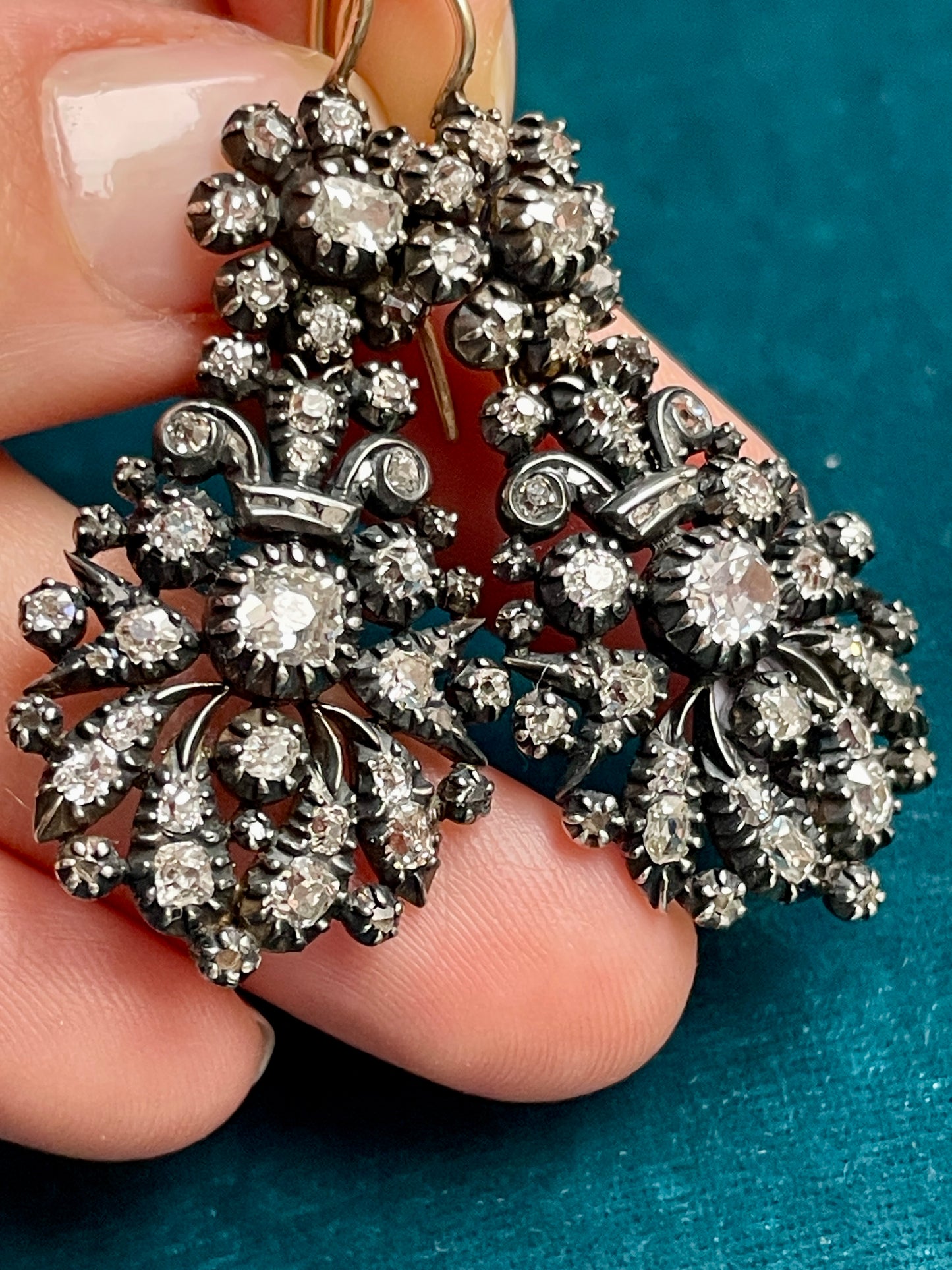 Antique Georgian Diamond Chandelier Silver-Over-Gold Earrings