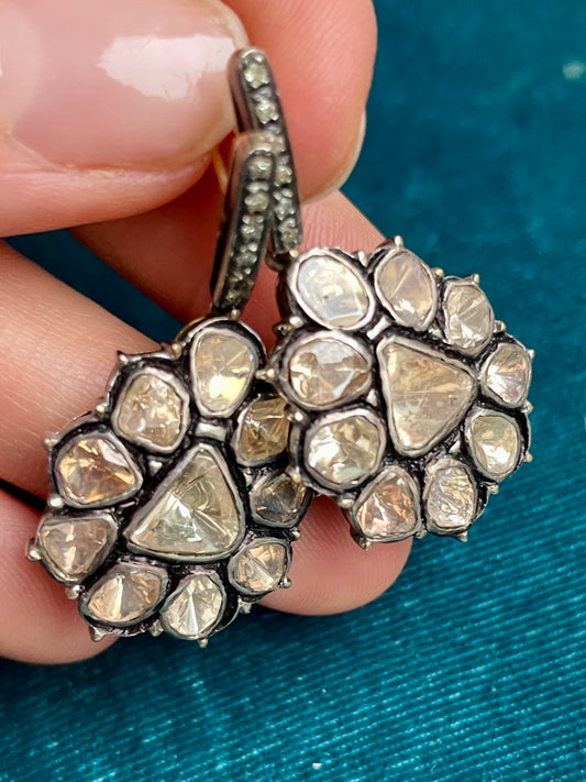 Indian Rose-Cut Diamond Silver-Over-18k Gold Drop Earrings