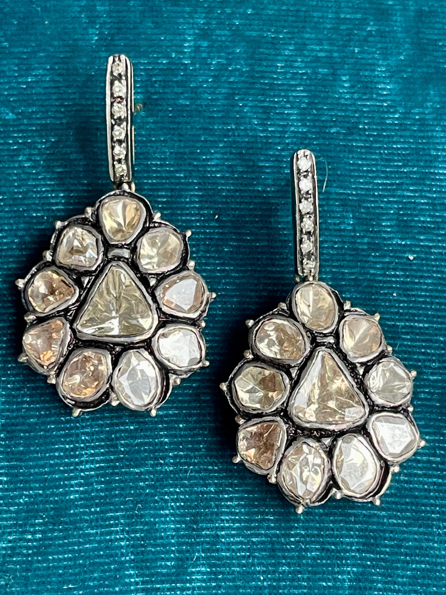Indian Rose-Cut Diamond Silver-Over-18k Gold Drop Earrings