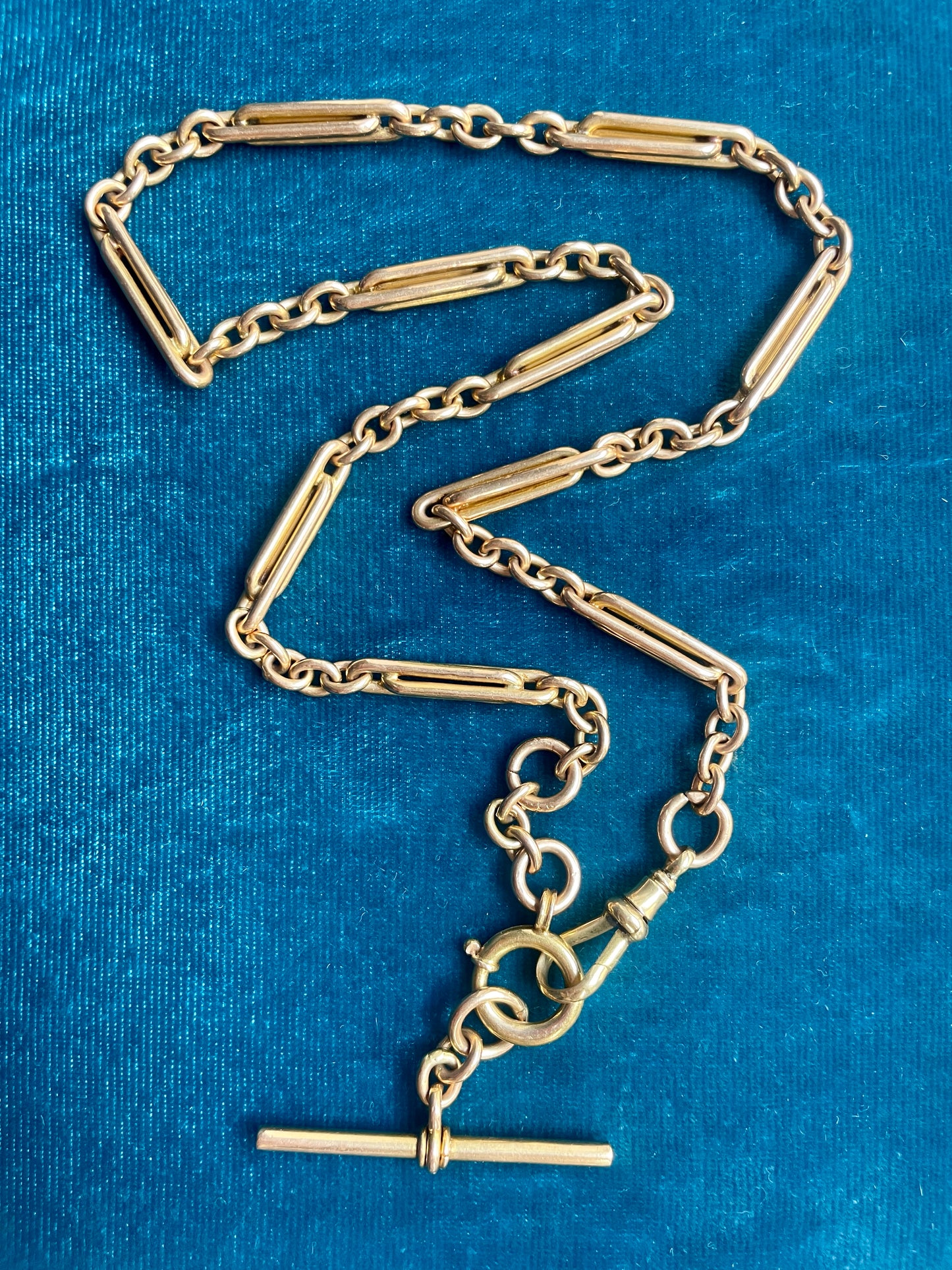 Antique Double Trombone Fancy Link 18k Gold 16" Albert Watch Chain