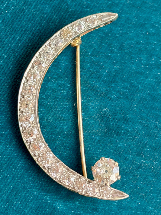 Art Deco Crescent with Old Cut Diamond Pin/Pendant