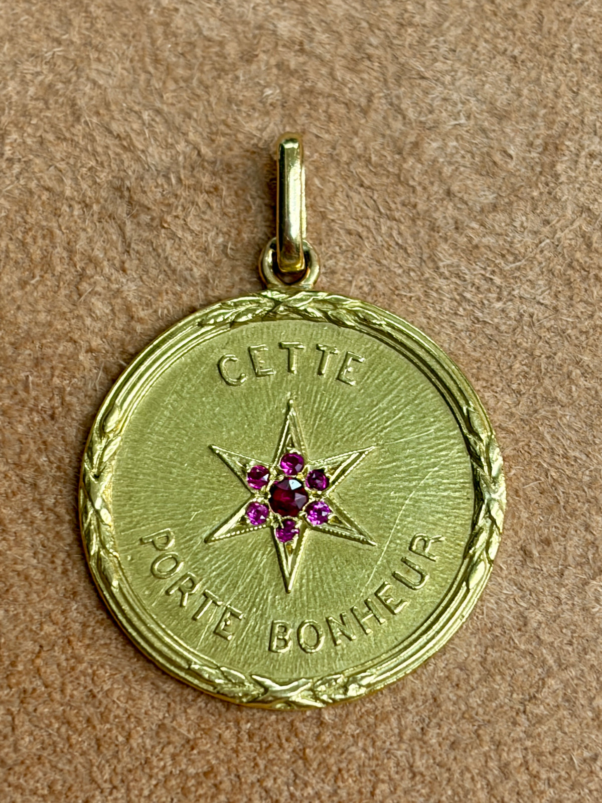 "Cette Porte Bonheur" Ruby 18k Gold Token