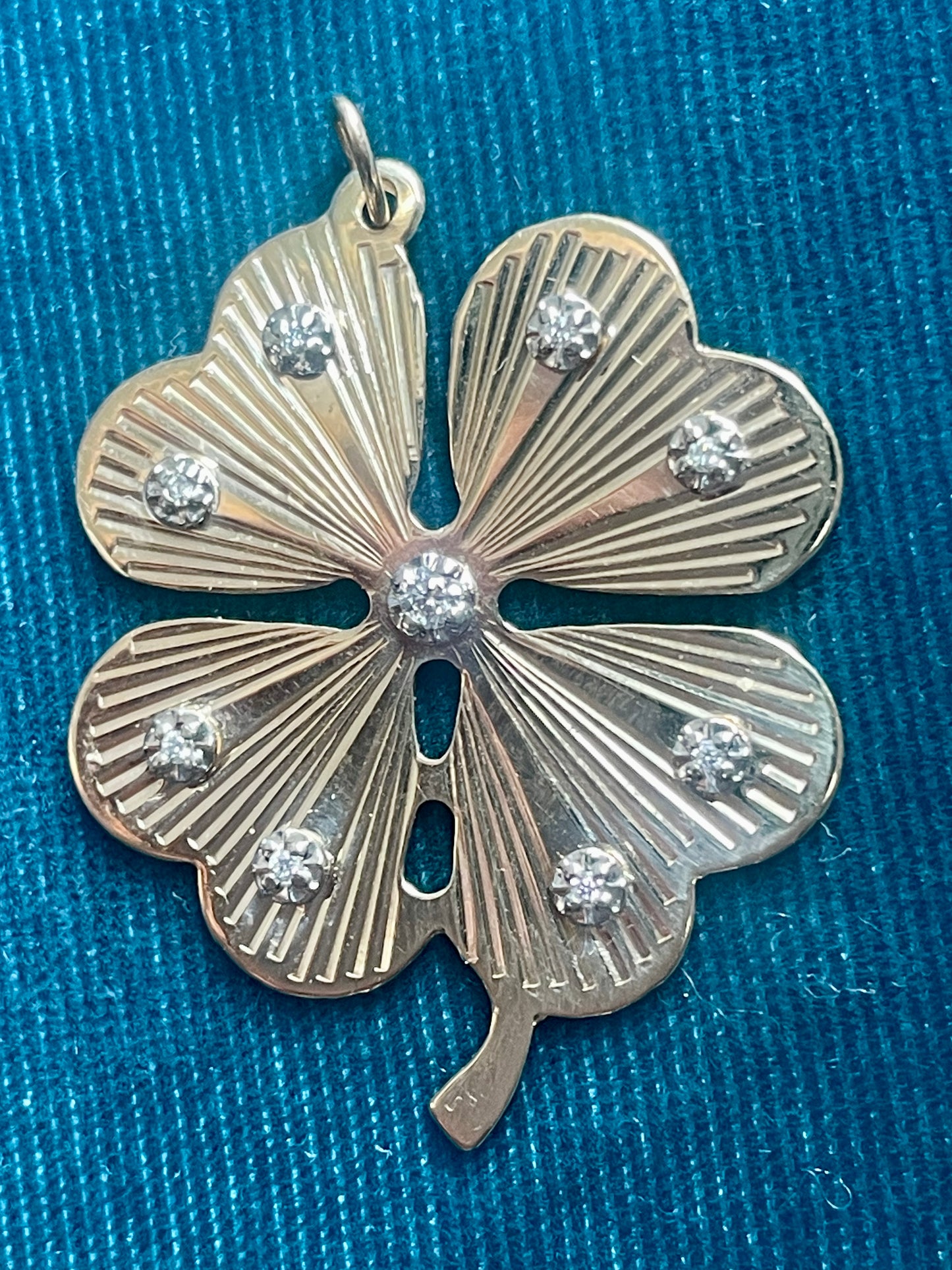 Engine-Turned Diamond Accented Clover 14k Gold Pendant