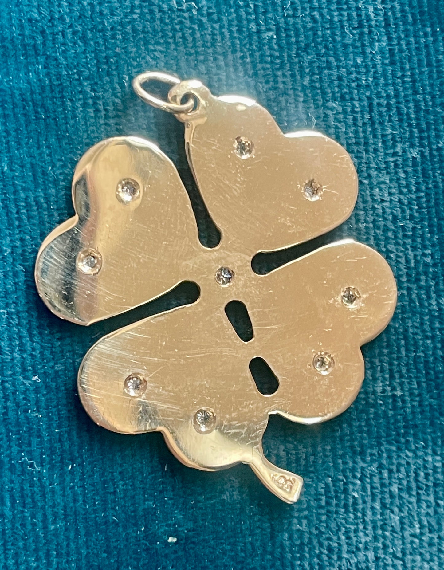 Engine-Turned Diamond Accented Clover 14k Gold Pendant