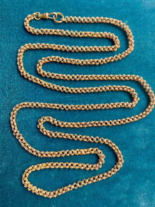 Antique Georgian Ornate Floral Repoussé 18K Gold 46" Chain