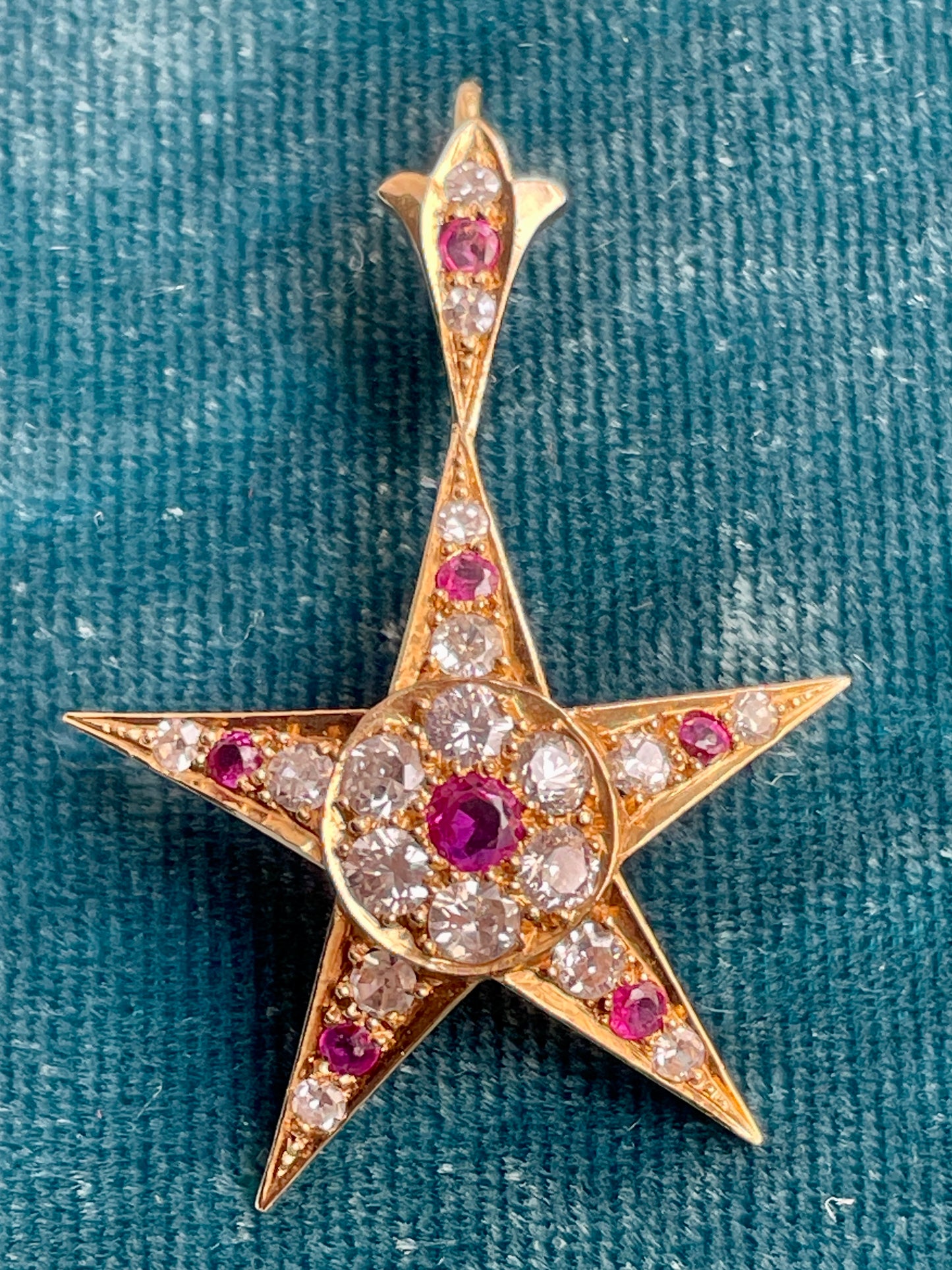 Ruby and Diamond 14k Gold Star Pendant