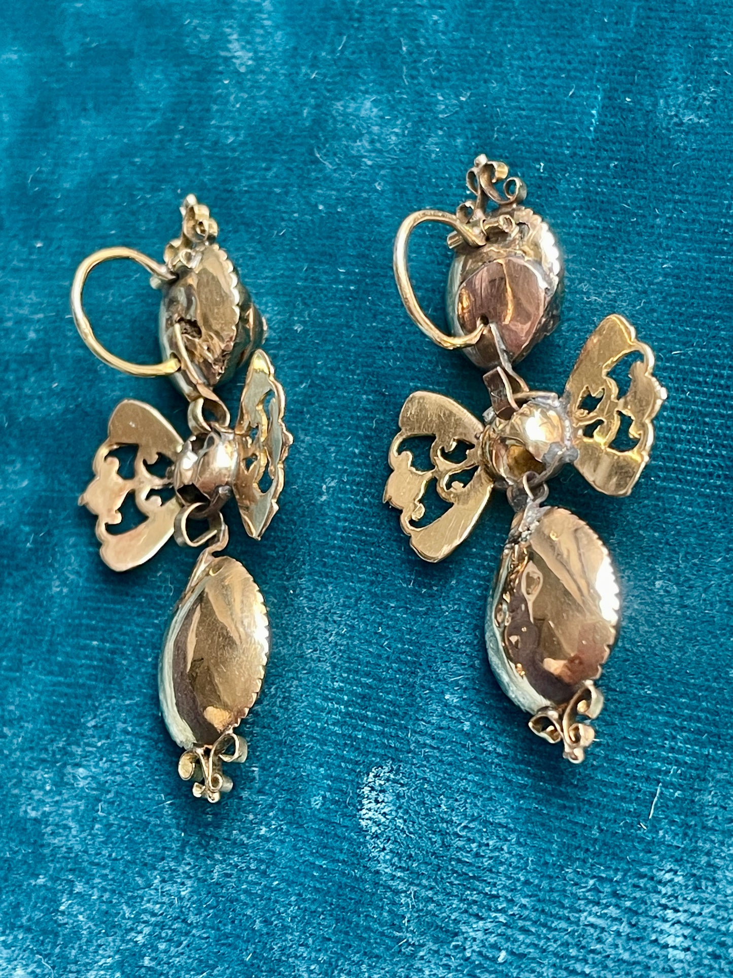 Antique Iberian Diamond Pendeloque Drop 18k Gold Earrings
