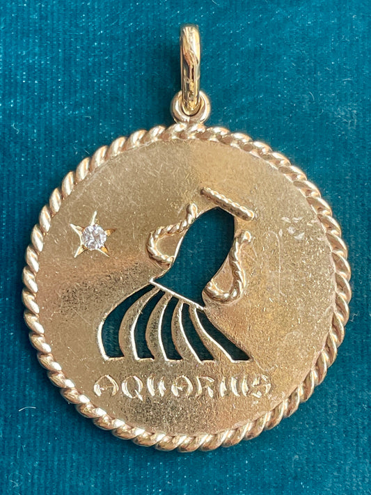 Cartier Aquarius Zodiac Diamond Accent 14k Gold Pendant