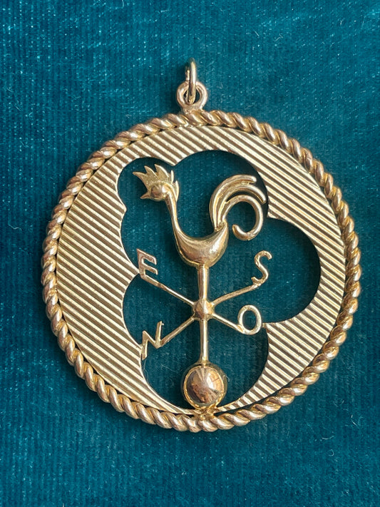 Mid-Century French Gallic Rooster Weathervane 18k Gold Pendant