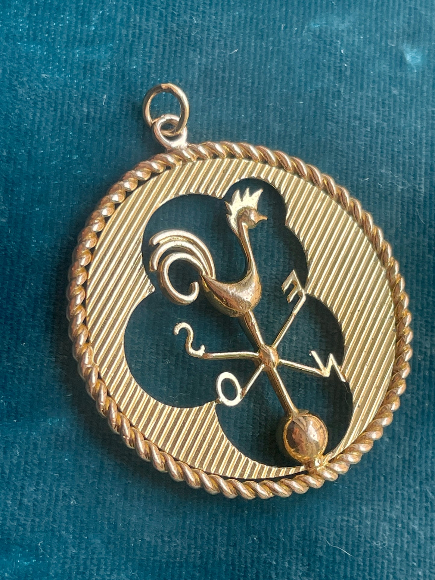 Mid-Century French Gallic Rooster Weathervane 18k Gold Pendant