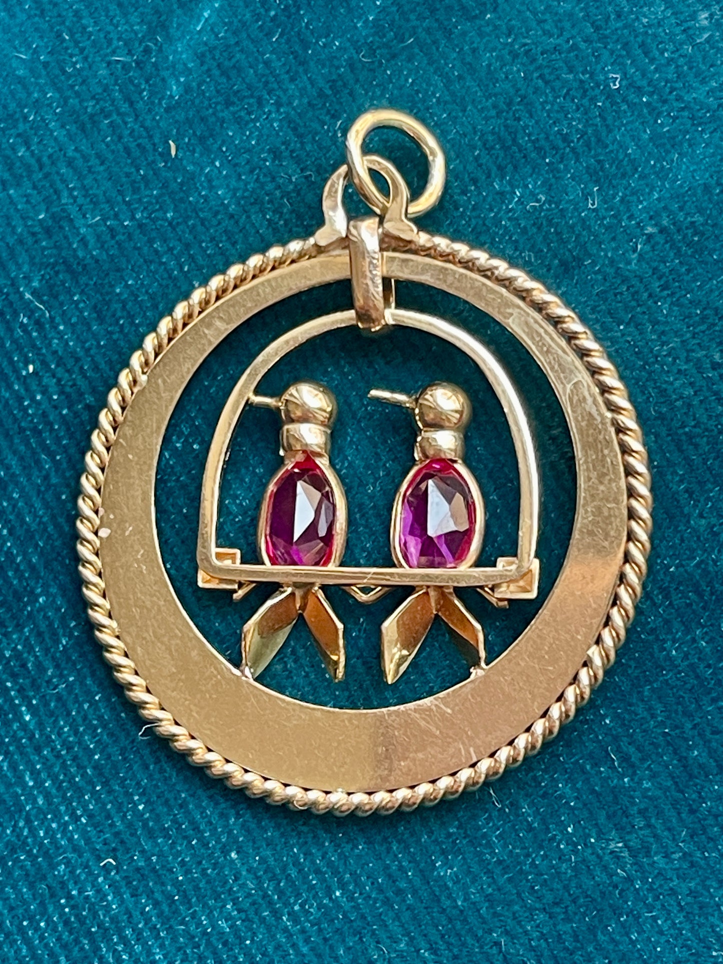 French Ruby Love Birds 18k Gold Pendant