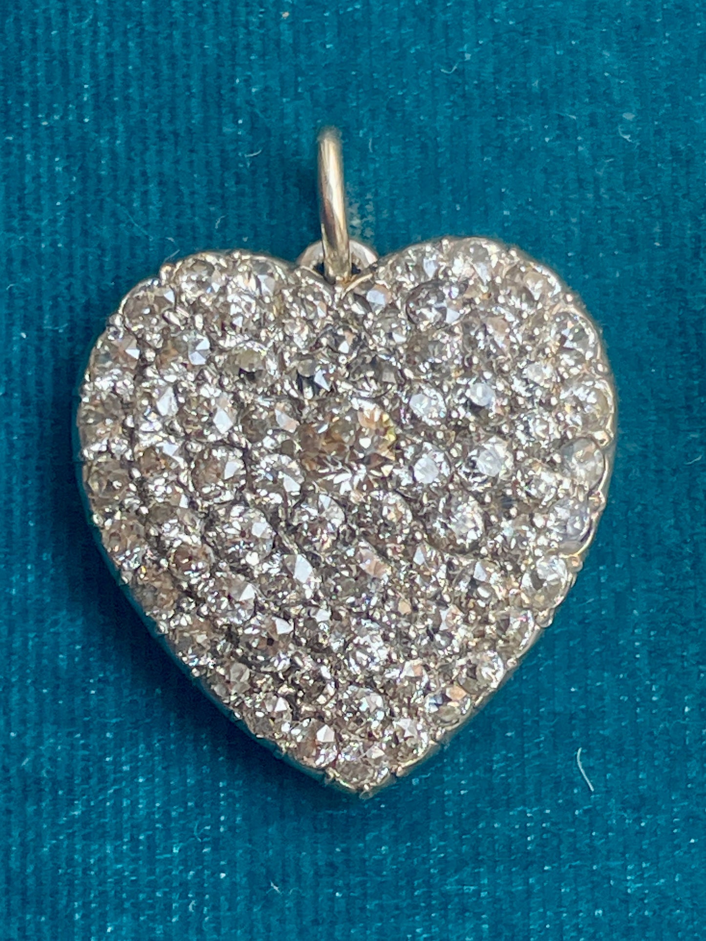Art Deco Pave Diamond Heart 18k Gold and Platinum Pendant