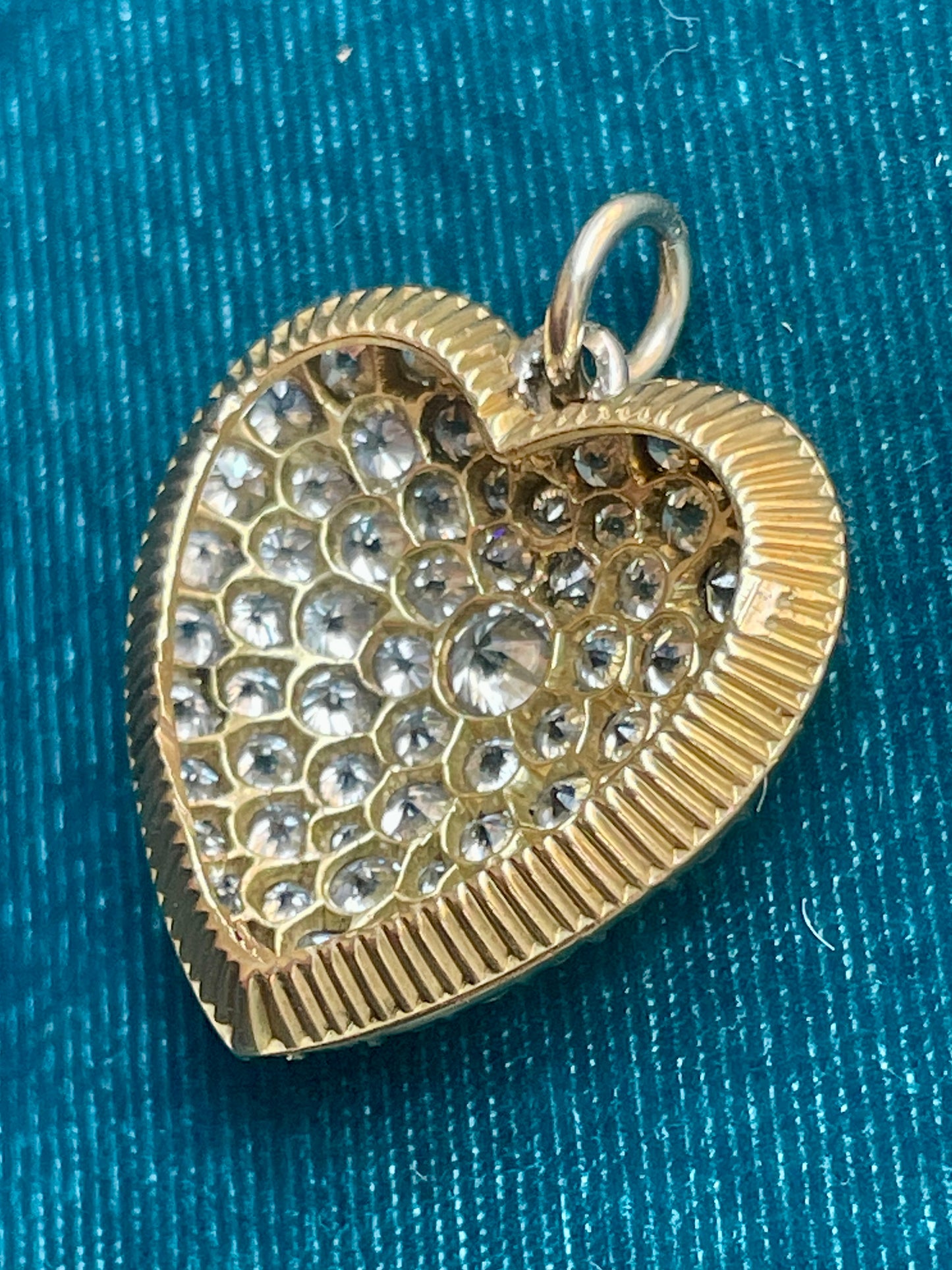 Art Deco Pave Diamond Heart 18k Gold and Platinum Pendant