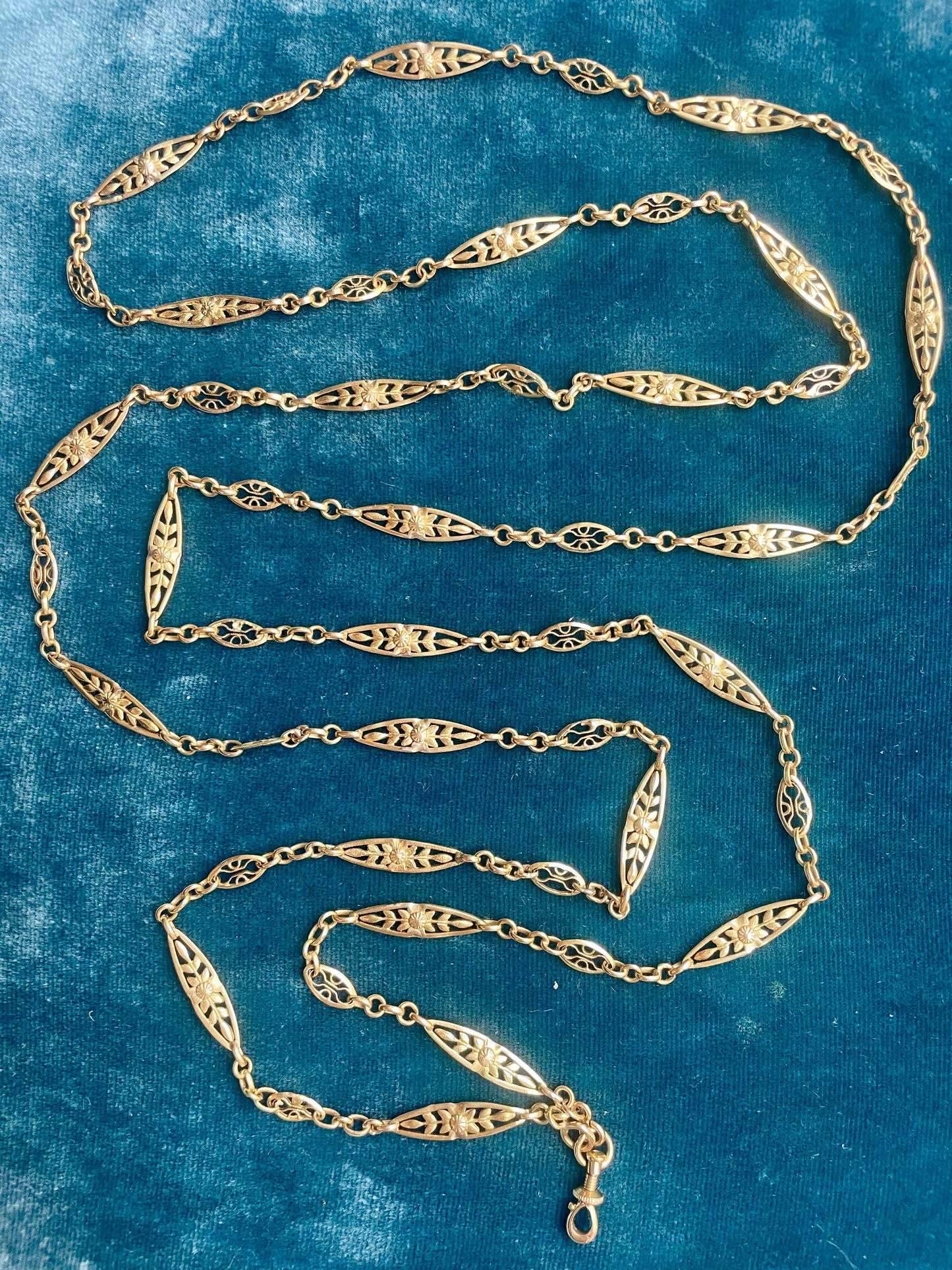 Antique Filigree 18k Gold 48" Long Guard Chain
