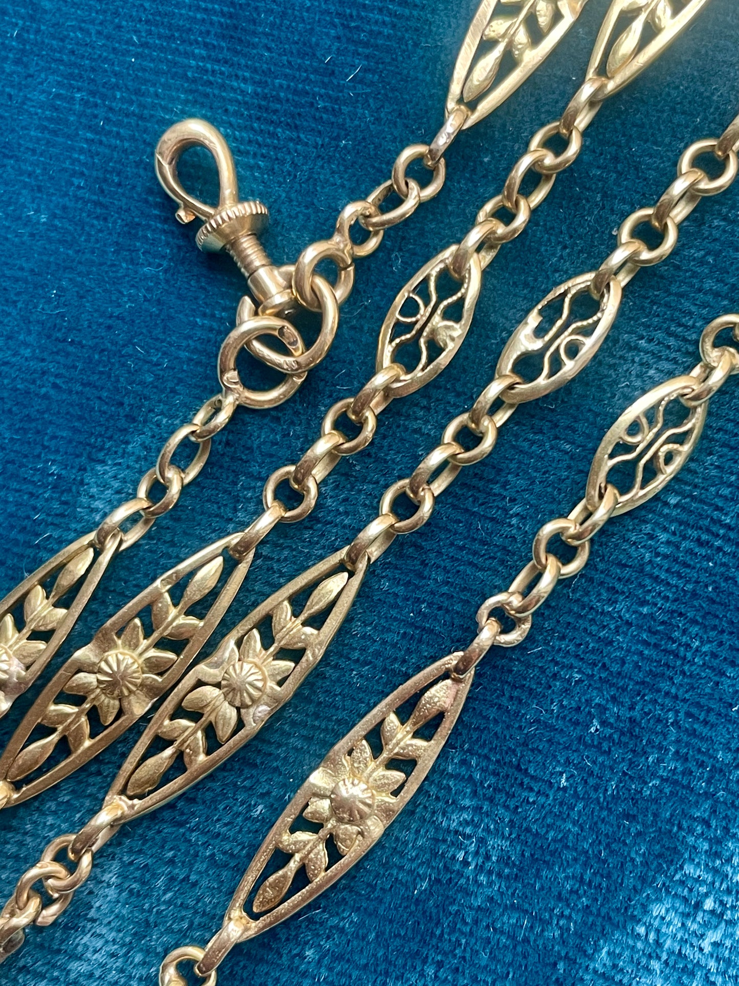 Antique Filigree 18k Gold 48" Long Guard Chain