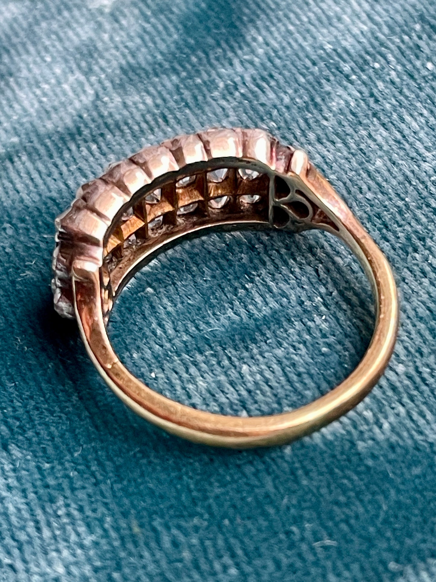 Georgian Three Row Diamond 18k Gold Ring