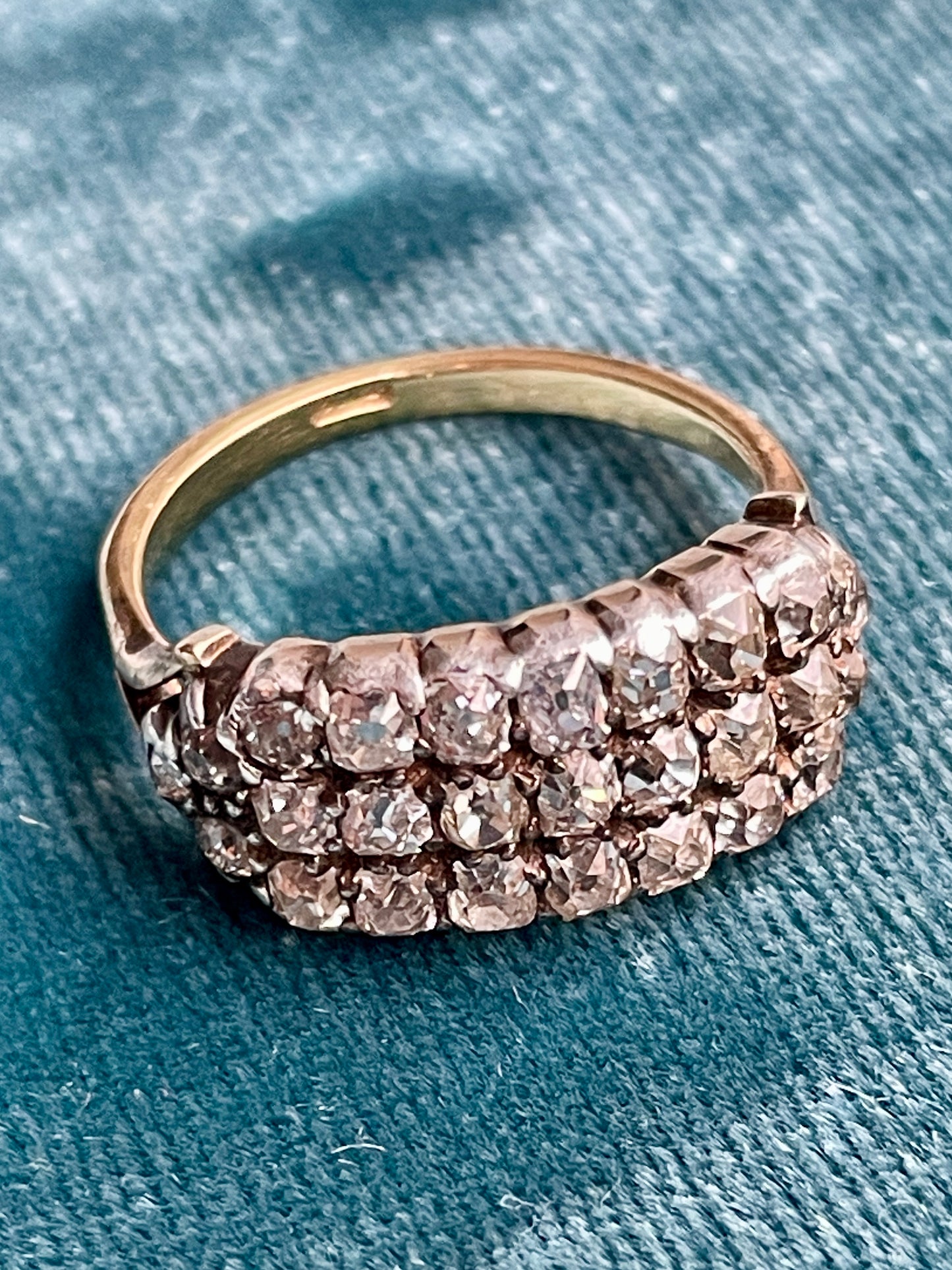 Georgian Three Row Diamond 18k Gold Ring