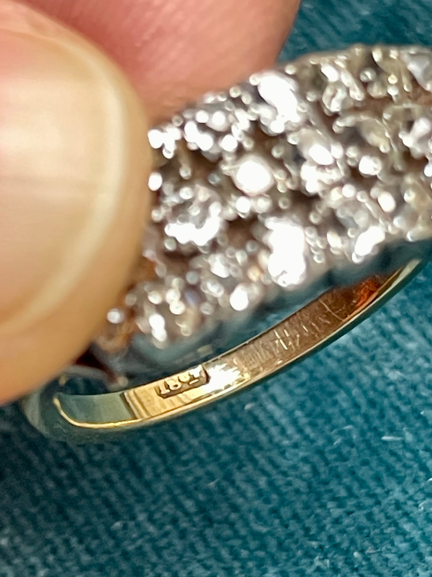 Georgian Three Row Diamond 18k Gold Ring