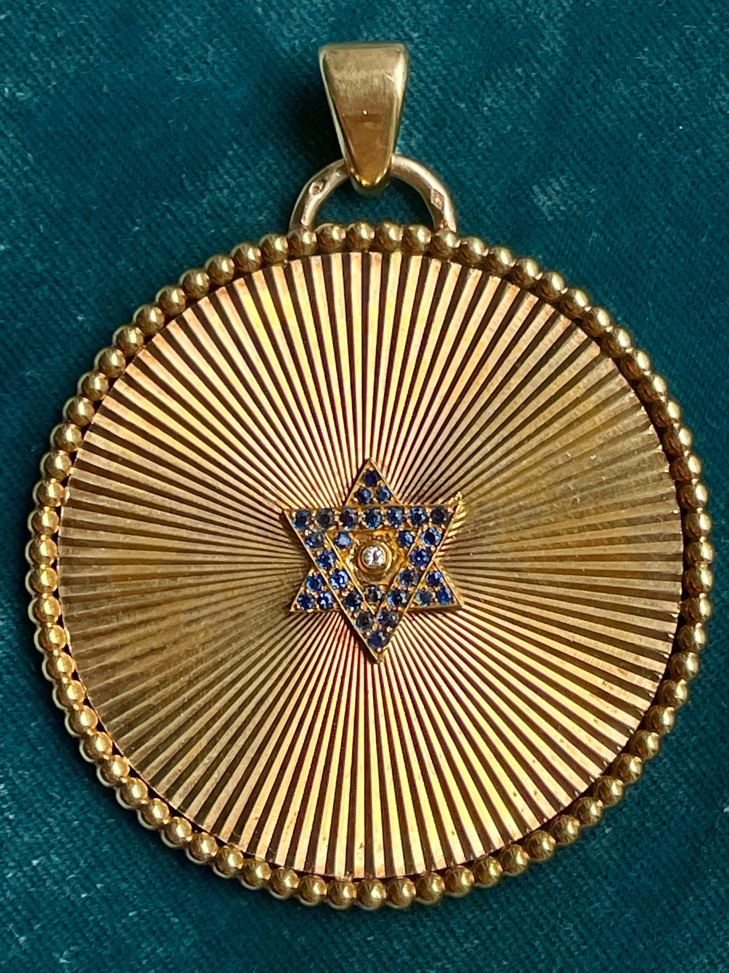 Mid-Century Sapphire Star of David Diamond 18k Gold Pendant