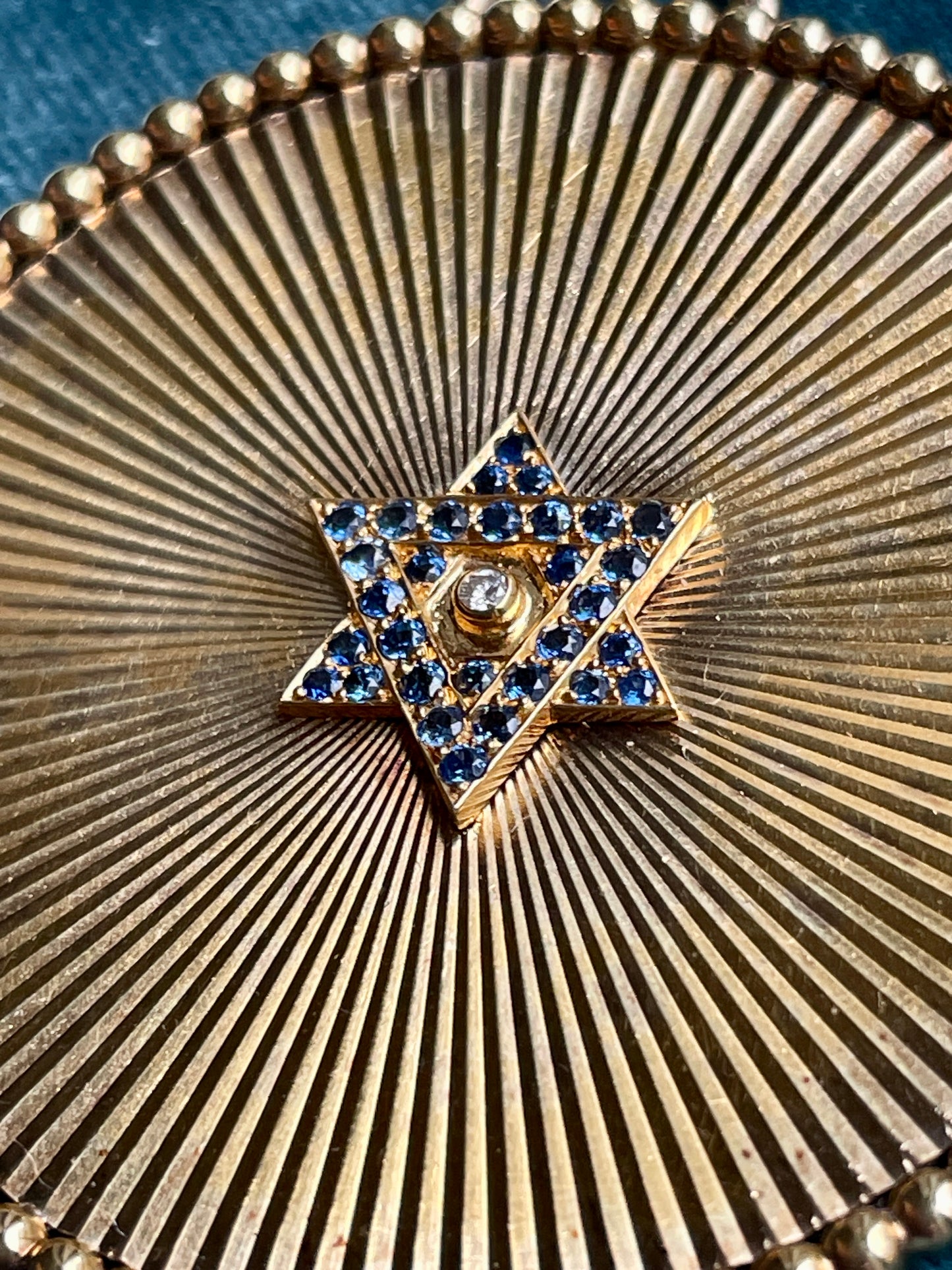 Mid-Century Sapphire Star of David Diamond 18k Gold Pendant