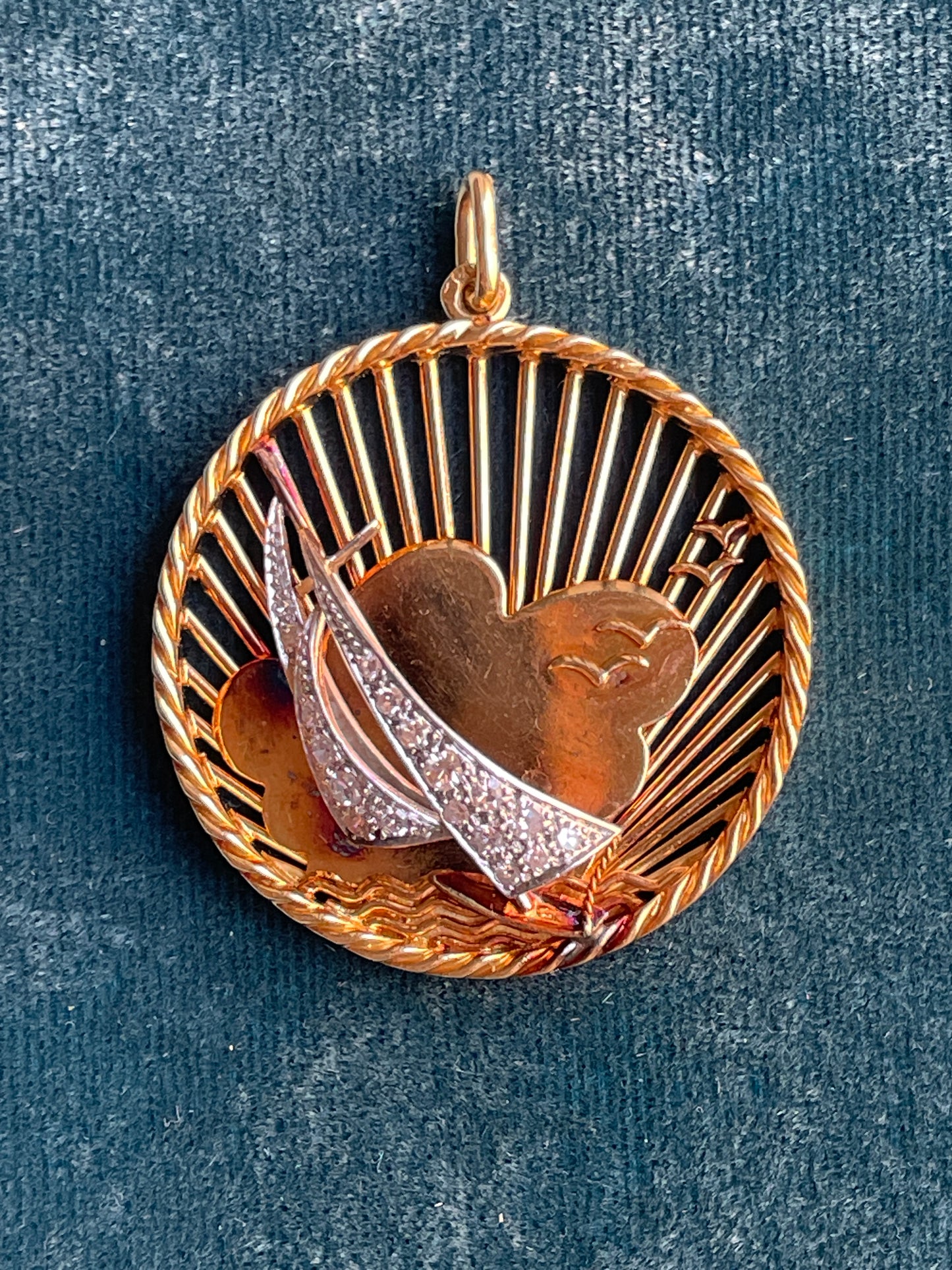 Tiffany & Co. Paris Diamond "Sunburst Sailboat" 18k Gold Pendant