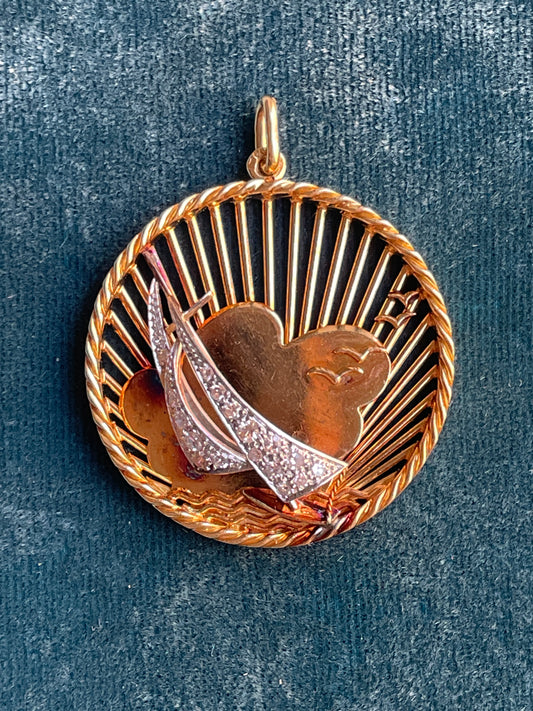 Tiffany & Co. Paris Diamond "Sunburst Sailboat" 18k Gold Pendant