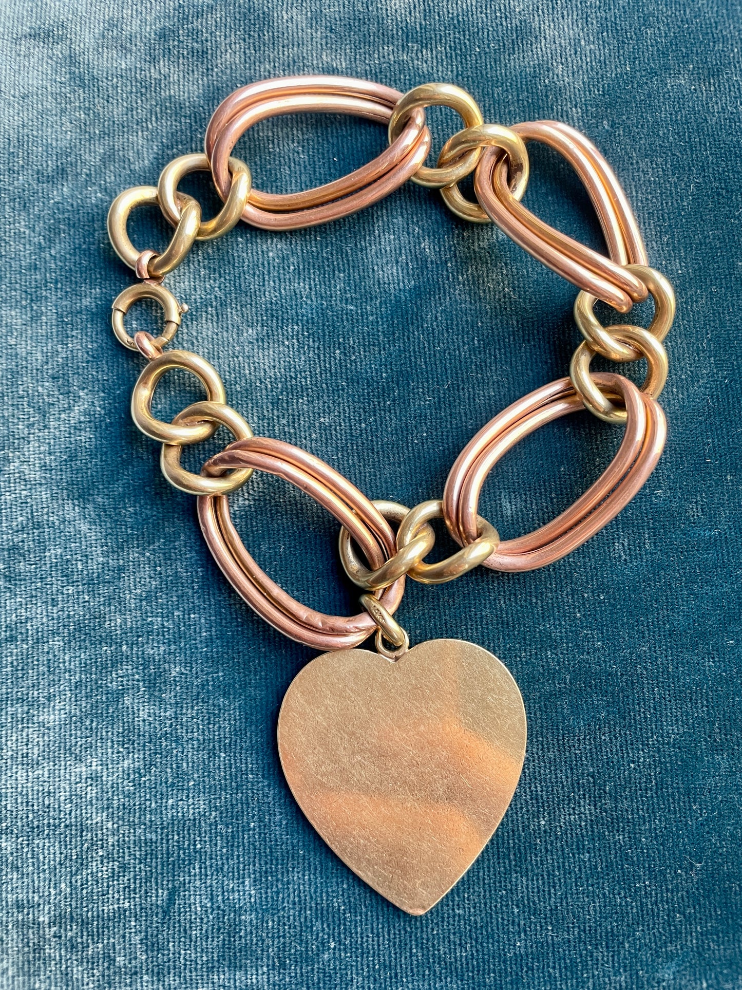 Mid-Century Heart With Key On Two-Tone 14k Gold Charm Bracelet