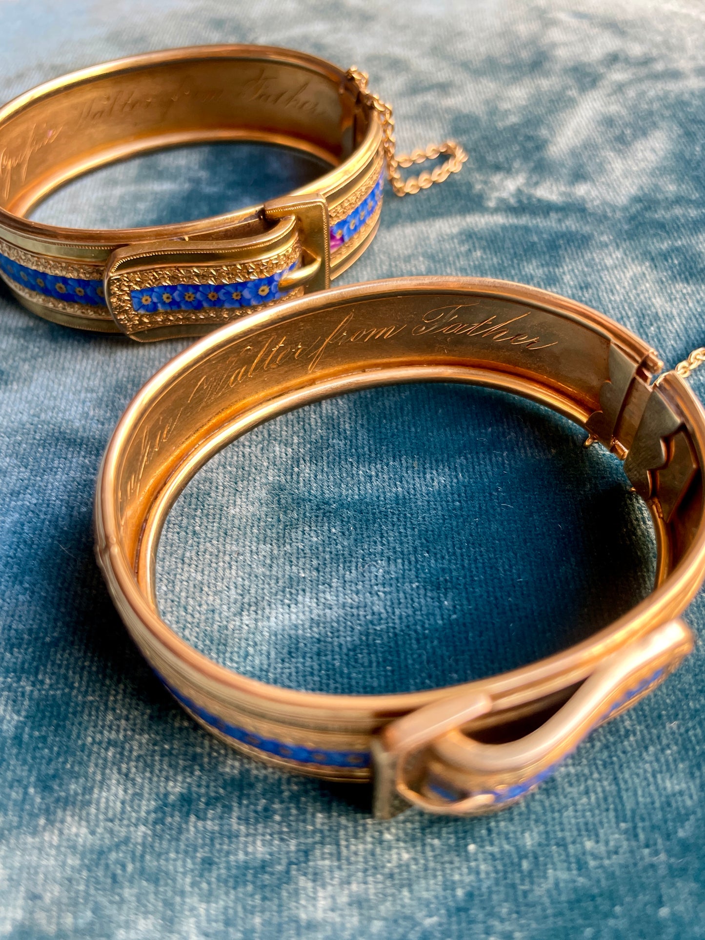 Victorian Buckle Blue Enamel 18k Gold Wedding Bangles