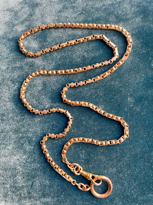 Victorian French XL Spring Ring 18k Rose Gold 24" Chain