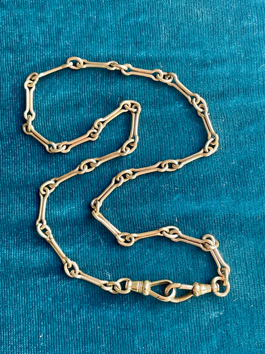 Antique Victorian Hourglass Bar Link 14k Gold 13.75"Watch Chain
