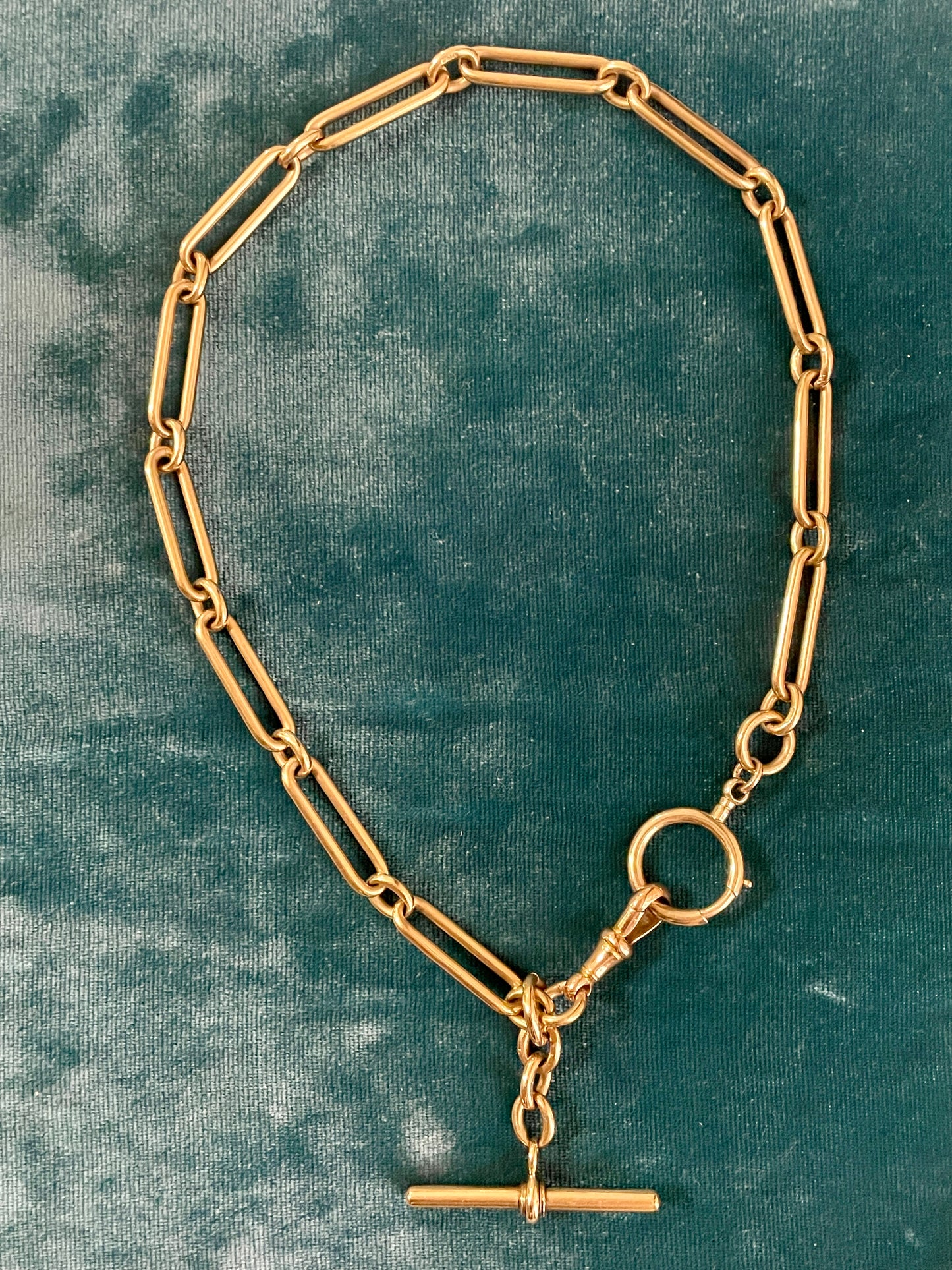Victorian Trombone Link XL Spring Ring 9k Gold 15" Albert Watch Chain