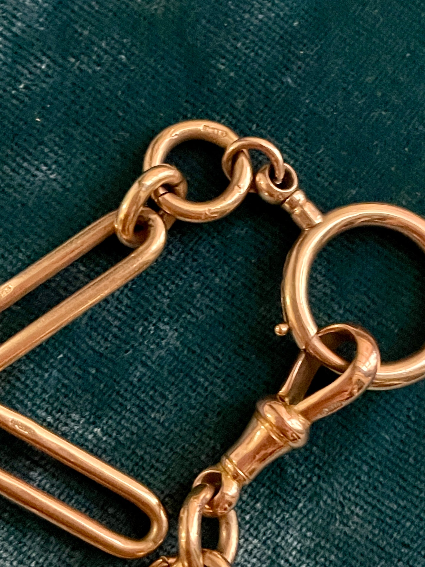 Victorian Trombone Link XL Spring Ring 9k Gold 15" Albert Watch Chain