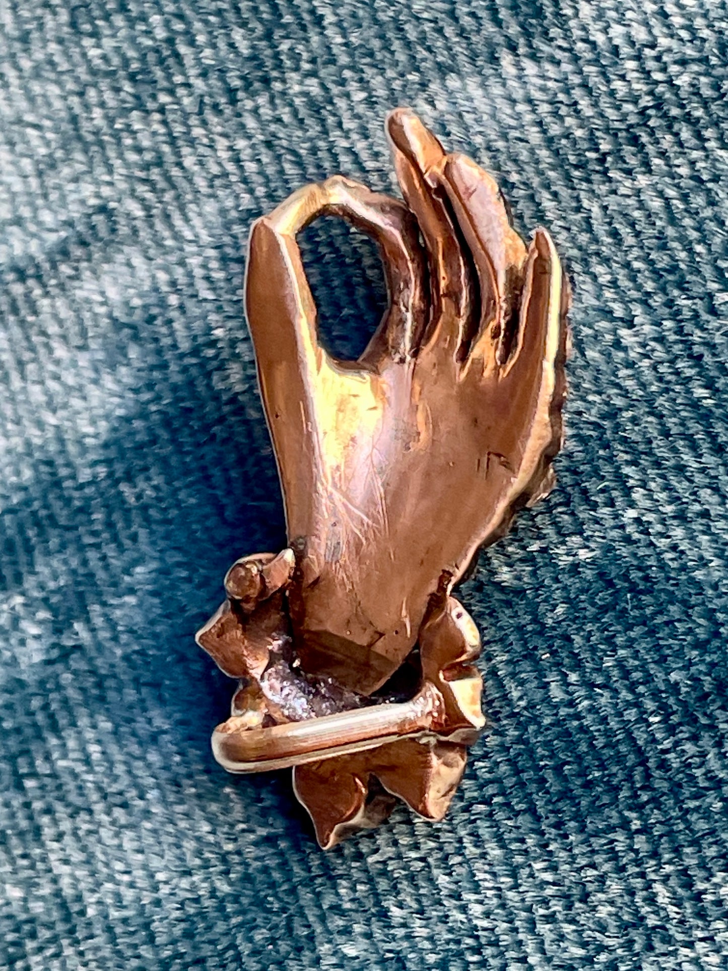 Antique Victorian Diamond Figural Hand Silver-Over-Gold Charm Holder Pendant