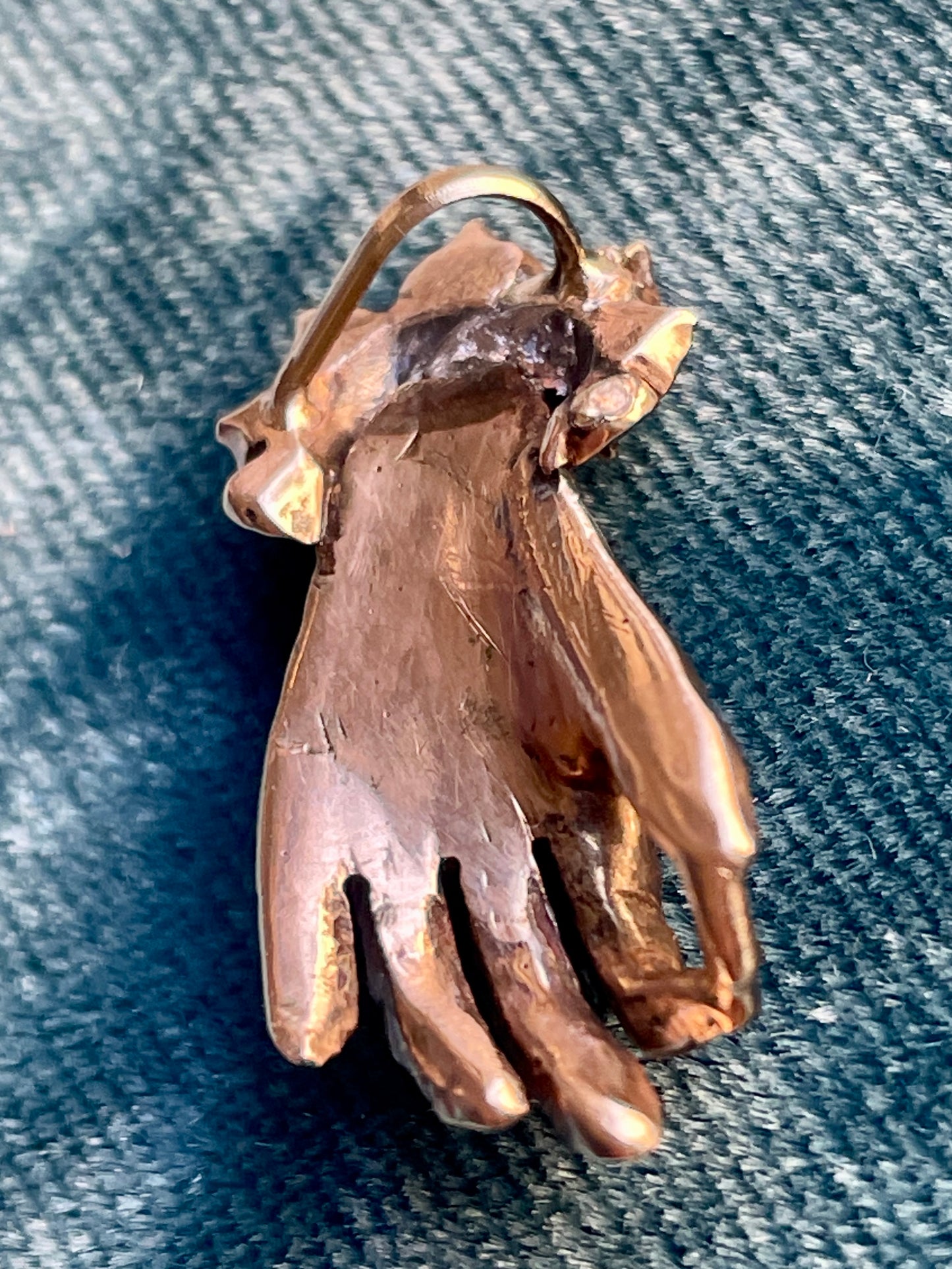 Antique Victorian Diamond Figural Hand Silver-Over-Gold Charm Holder Pendant