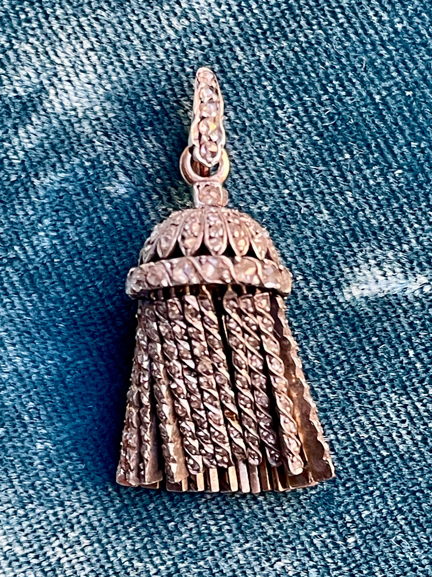 Antique French Diamond Silver-Over-Gold Tassel Pendant