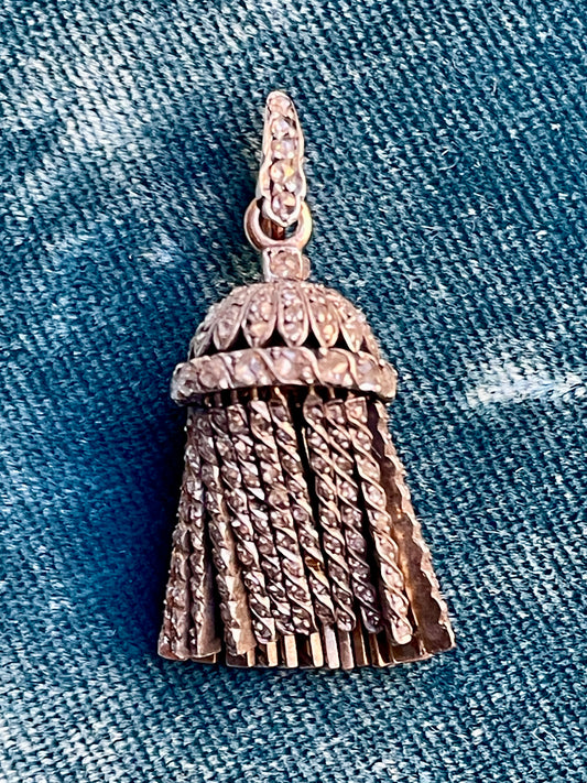 Antique French Diamond Silver-Over-Gold Tassel Pendant