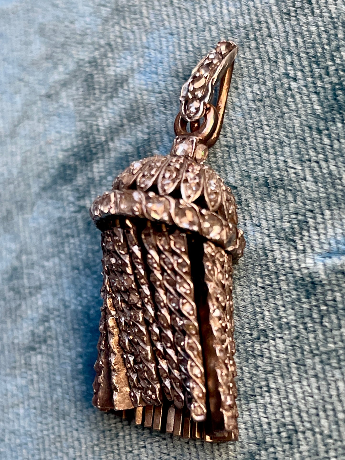 Antique French Diamond Silver-Over-Gold Tassel Pendant