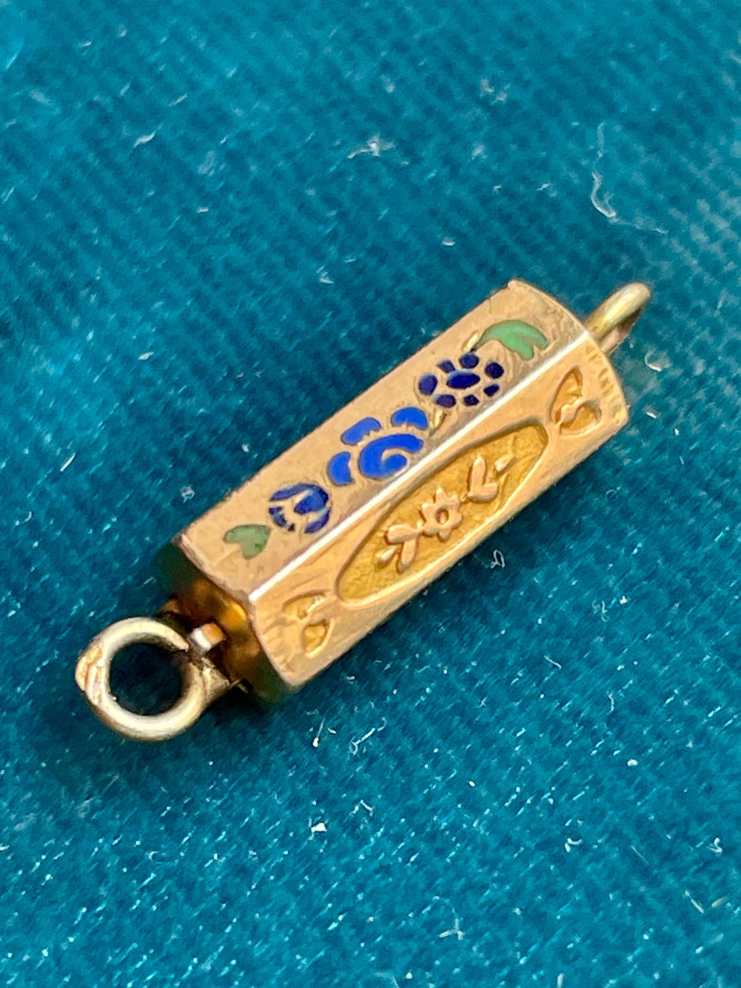 18k Gold Antique Victorian Champlevé Enamel Mini Rectangular Barrel Lock Clasp