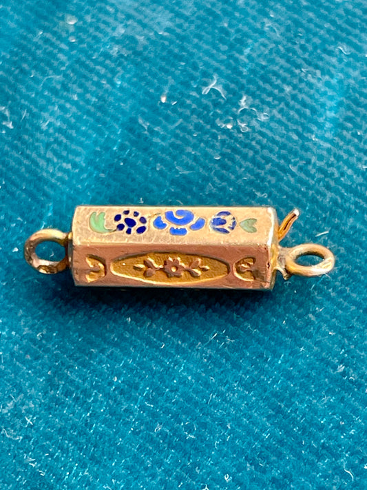 18k Gold Antique Victorian Champlevé Enamel Mini Rectangular Barrel Lock Clasp