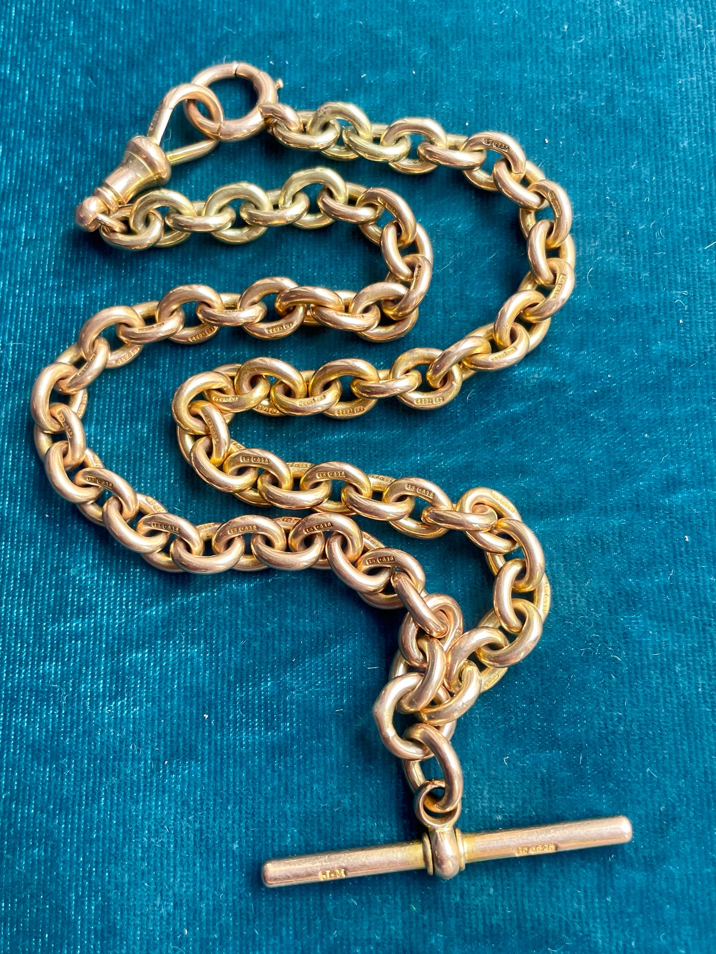 Antique Oval Curb Link 15k Gold 15" Albert Watch Chain