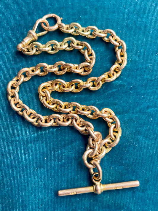 Antique Oval Curb Link 15k Gold 15" Albert Watch Chain