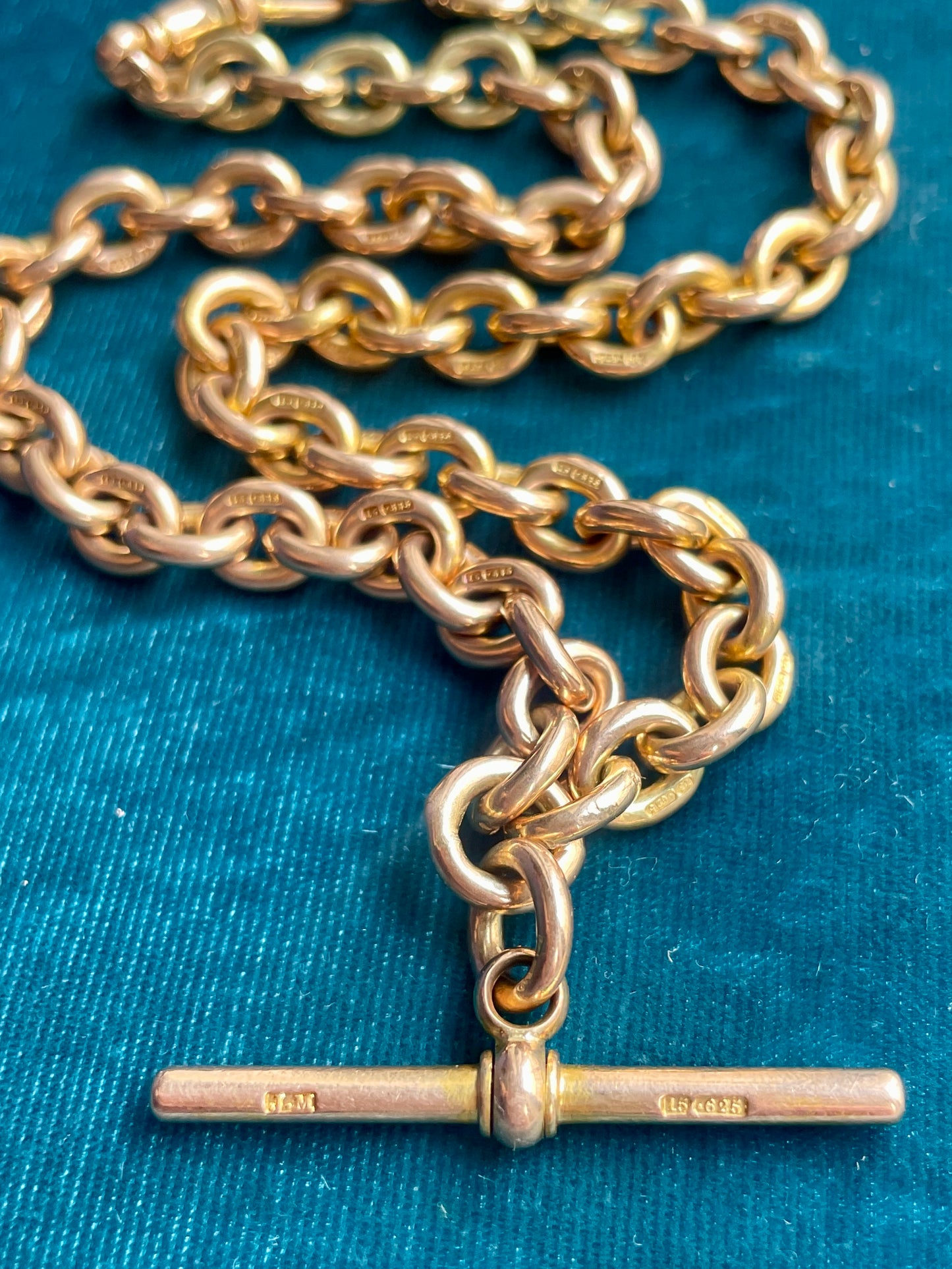 Antique Oval Curb Link 15k Gold 15" Albert Watch Chain