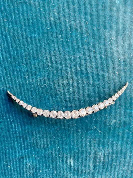 Antique Victorian Old Mine Cut Diamond Silver-Over-Gold Crescent Pendant and Brooch