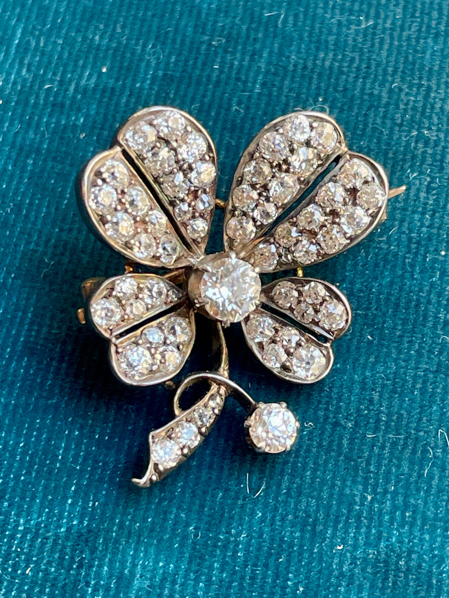 Antique Victorian Old Mine Cut Diamond Clover Brooch & Pendant