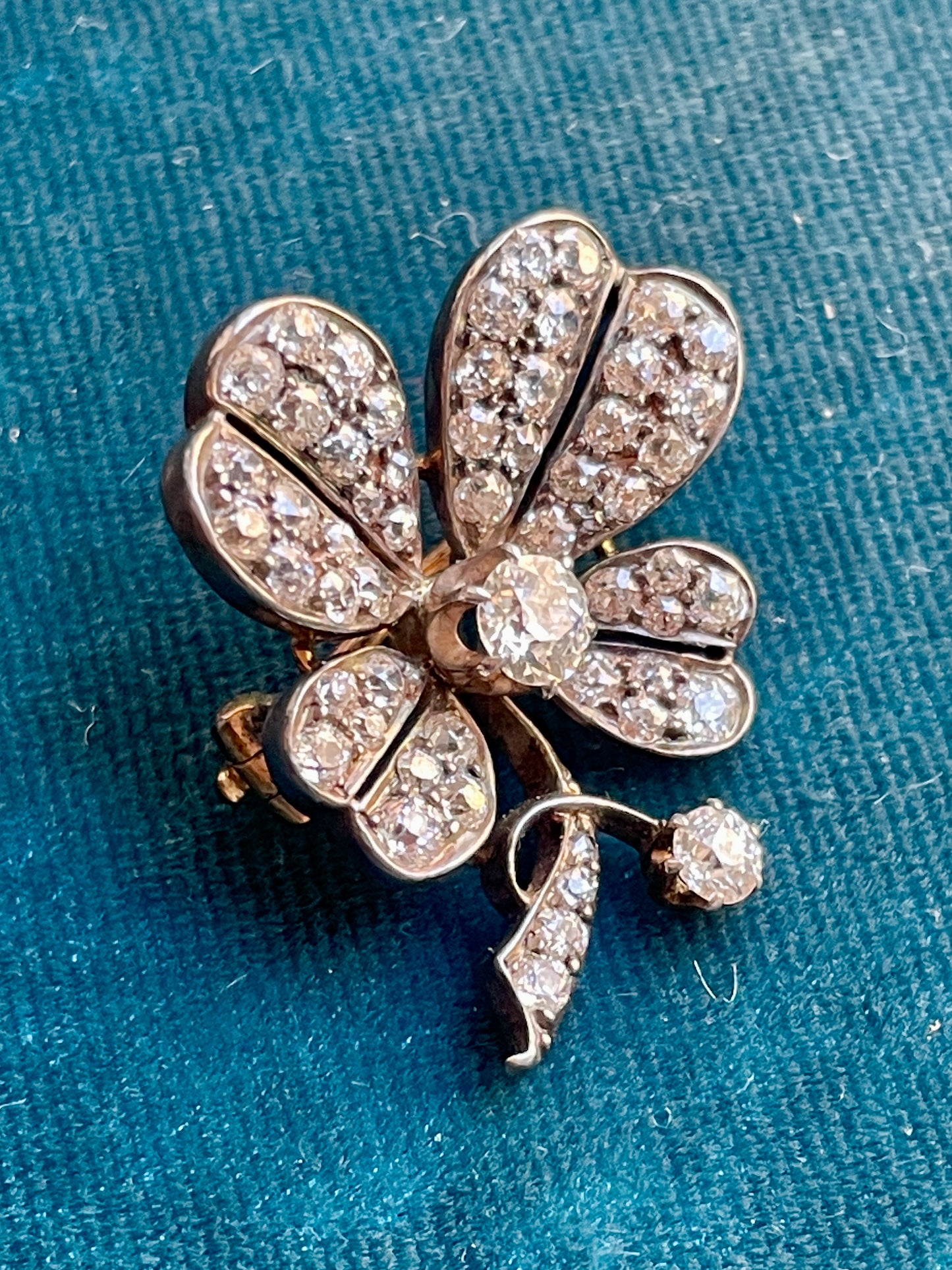 Antique Victorian Old Mine Cut Diamond Clover Brooch & Pendant