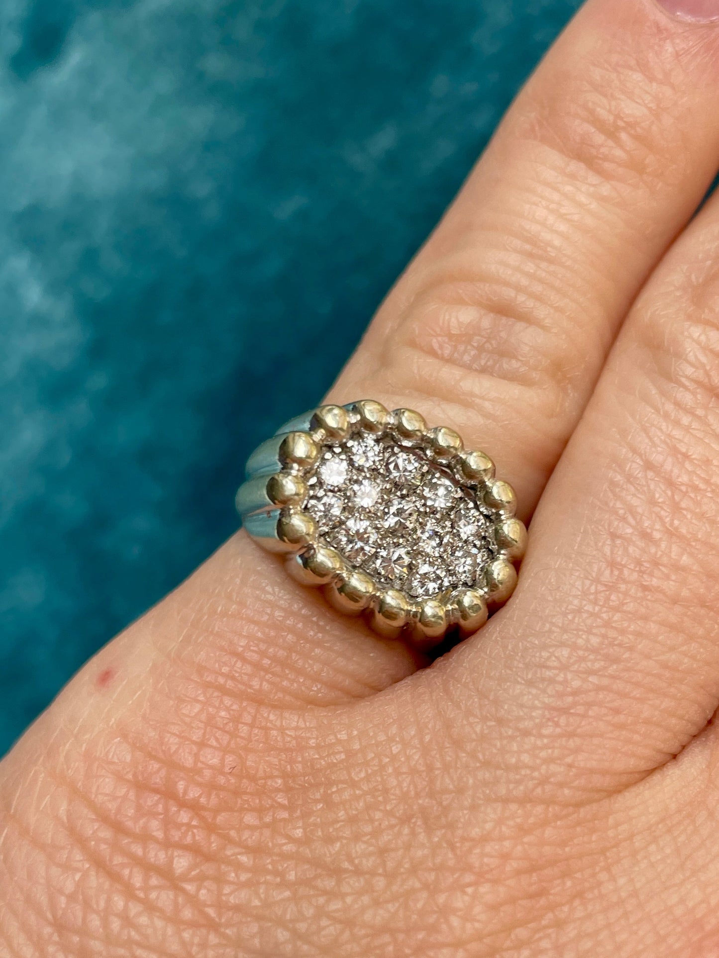 French "Tartelette" Diamond Pavé 18k White Gold Ring (likely VCA)