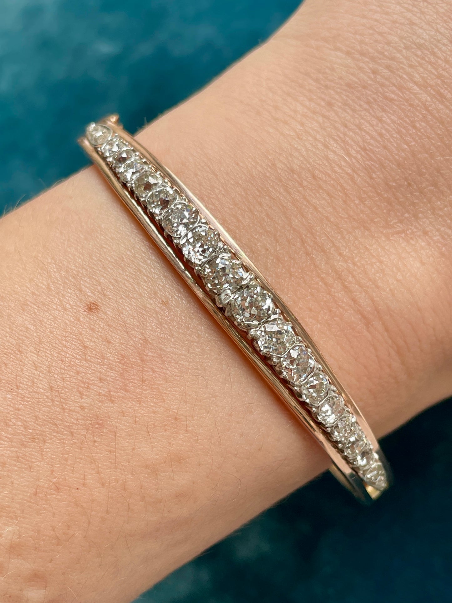 Antique French Graduated Diamond Silver-Over-18k Gold Bracelet